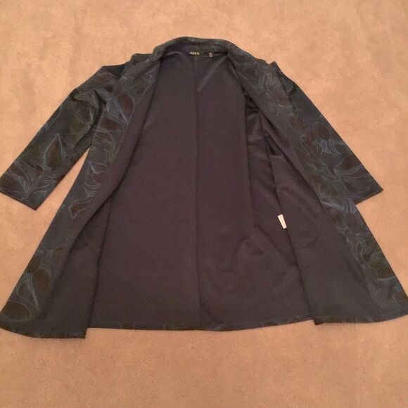 IMAN Global Chic Luxe Faux Suede Topper blue floral Jacket - Picture 3 of 7